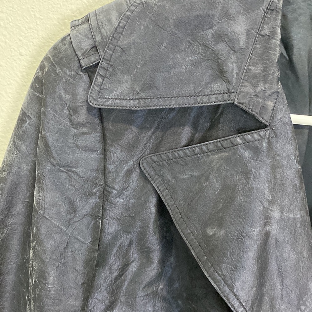 Lafayette 148 New York 100% Silk Cropped Trench Coat blue black - Picture 3 of 9